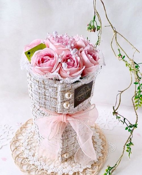 ツイードブーケ・パステルピンク（カタリーヌフラワー）AR-0505/φ1７×H30㎝(フルールちよさん)のメインイメージ