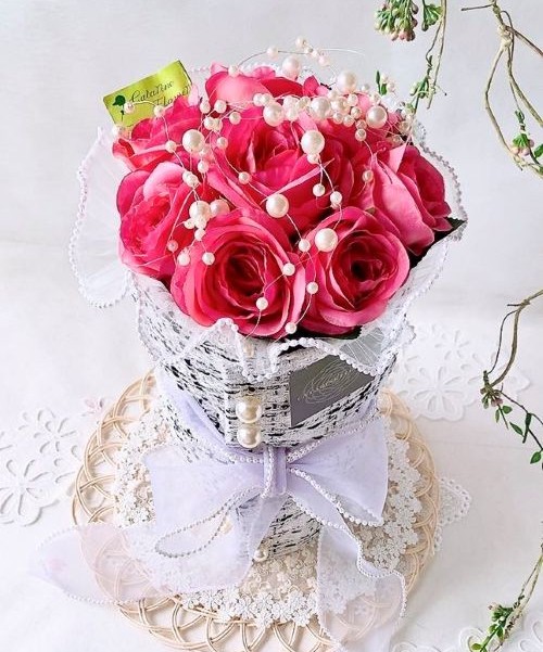 ツイードブーケ ・チェリーピンク（カタリーヌフラワー）AR-0506/φ1７×H30㎝(フルールちよさん)のメインイメージ