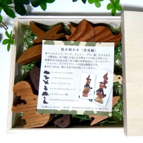 銘木積み木☆恐竜編（桐箱セット）　名入れ複数(木工房ゆうむさん)のメインイメージ