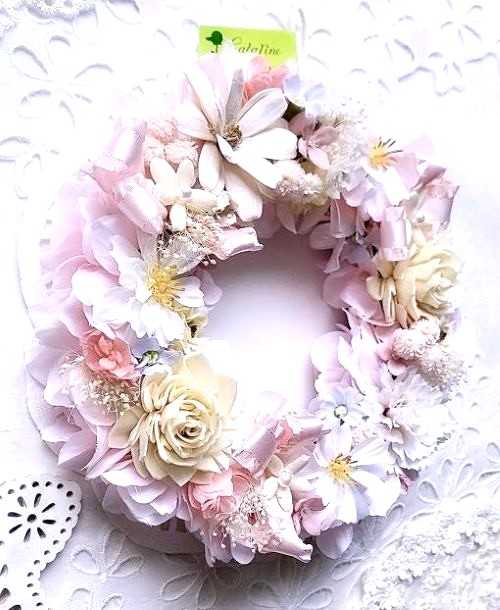 ふんわりパステルの優しさリース（カタリーヌフラワー）CA-509/size：約Φ18㎝(フルールちよさん)のメインイメージ