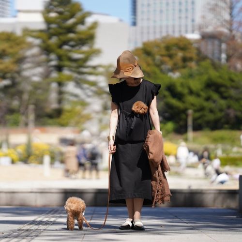 ワンコや猫ちゃんが入るサック(袋)付きワンピース　サックローブ　ブラック L(Ｐ kuraruさん)のメインイメージ