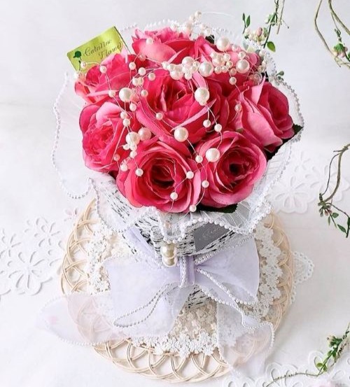 ツイードブーケ ・チェリーピンク（カタリーヌフラワー）AR-0506/φ1７×H30㎝(フルールちよさん)のメインイメージ