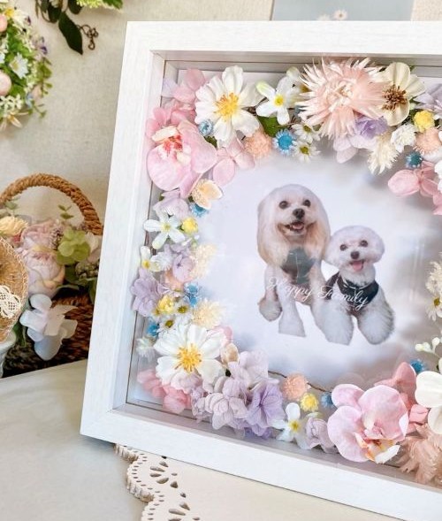 【うちの子フレーム・花ギフト】AR-508 / 21×21×D5㎝/木枠ガラスフレーム/写真・お名前・メッセージ入(フルールちよさん)のメインイメージ