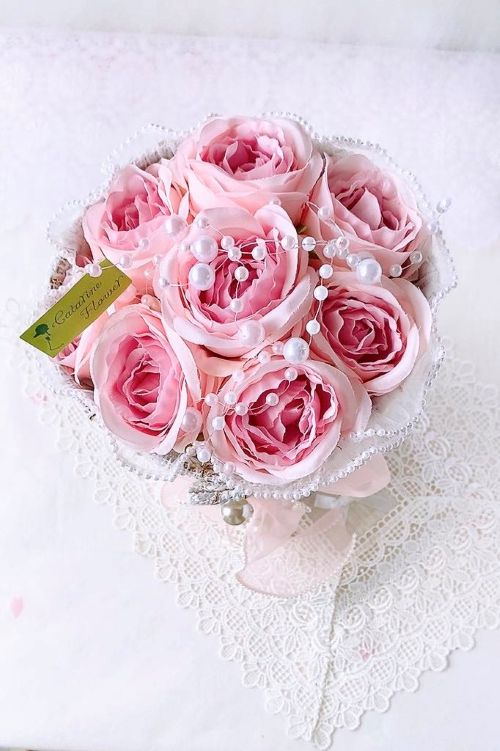 ツイードブーケ・パステルピンク（カタリーヌフラワー）AR-0505/φ1７×H30㎝(フルールちよさん)のメインイメージ