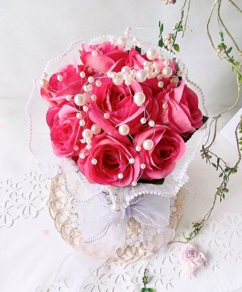 ツイードブーケ ・チェリーピンク（カタリーヌフラワー）AR-0506/φ1７×H30㎝(フルールちよさん)のメインイメージ